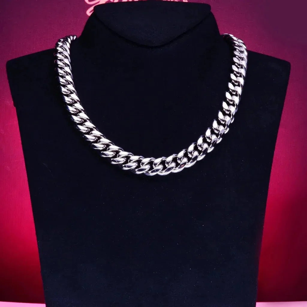 12mm 18K WhiteGold-Plated Classic Miami Cuban Link