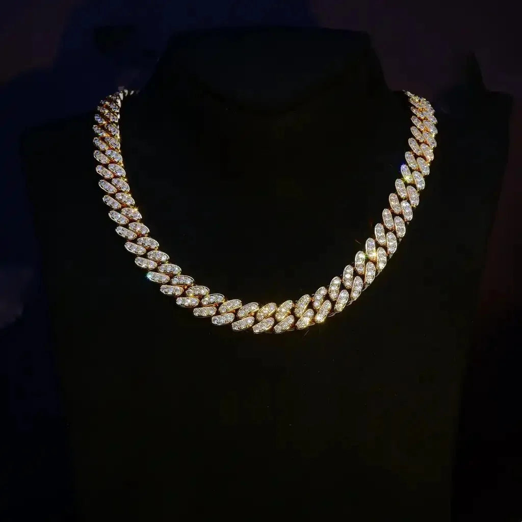 13Mm 18K White/Gold-Plated Seamless Iced Cuban Chain