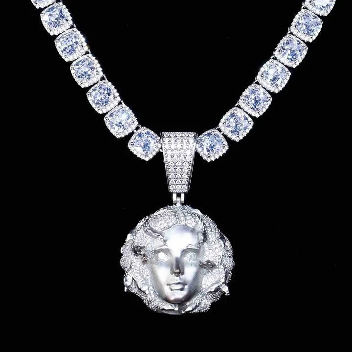 AURXYA Iced Queen Portrait Pendant with CZ Tennis Chain