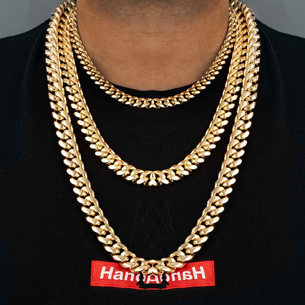 14mm Stainless Steel Miami Cuban Chain in Gold