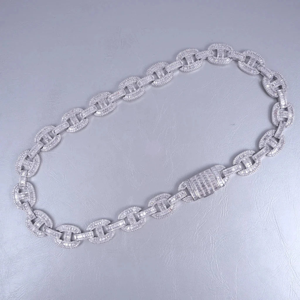 15mm Baguette Mariner Chain White Gold