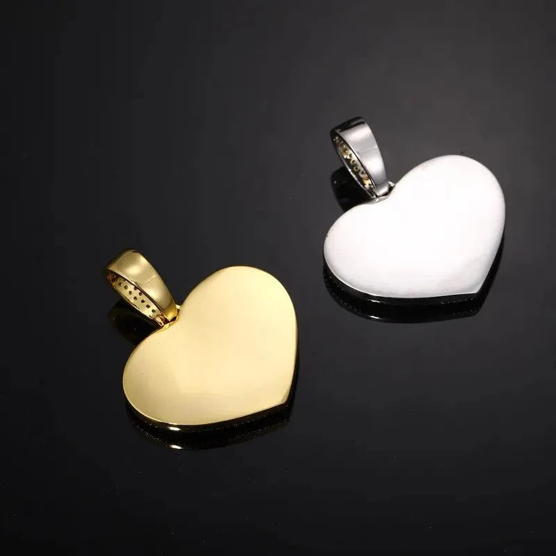 18K Gold Customized Photo Heart Pendant - 40mm
