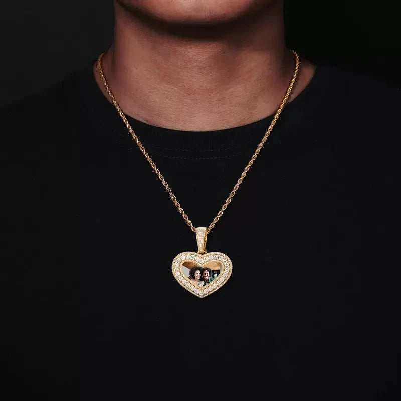 18K Gold Customized Photo Heart Pendant - 40mm
