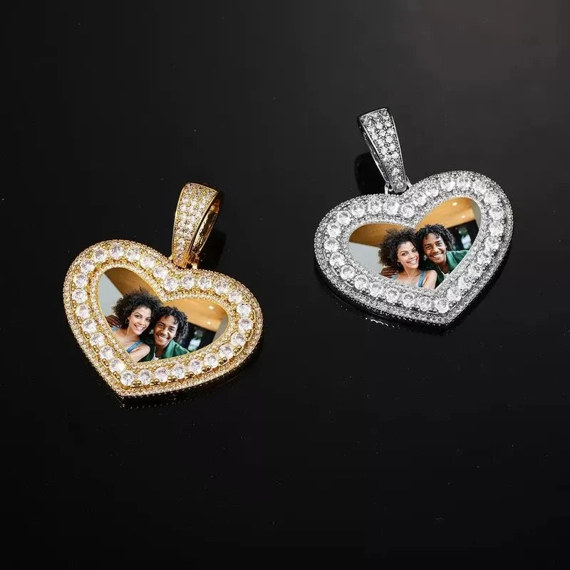 18K Gold Customized Photo Heart Pendant - 40mm