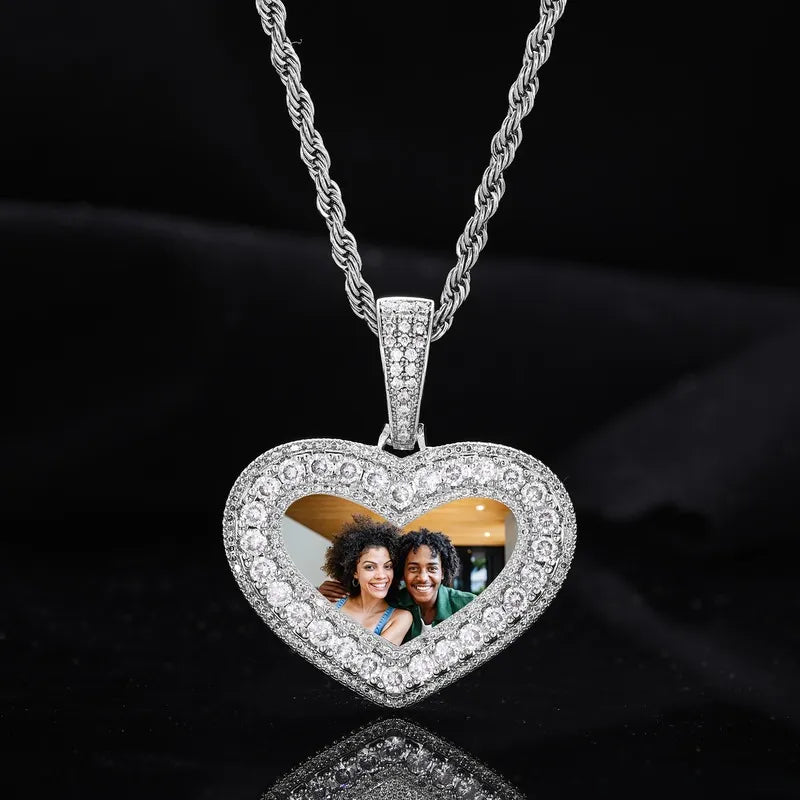 18K Gold Customized Photo Heart Pendant - 40mm