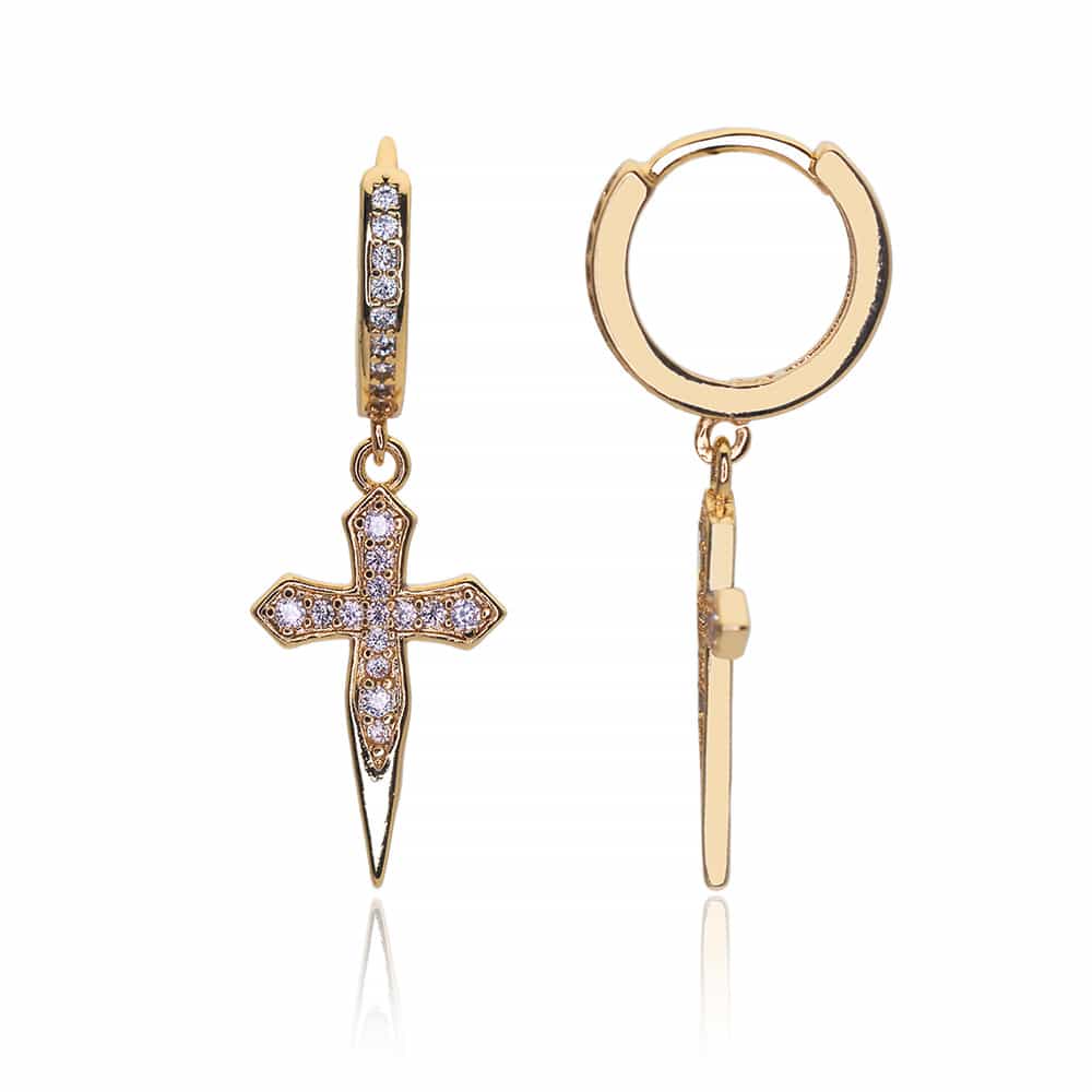 18K Gold Diamond-Inlaid Cross Sword Ear Cuff
