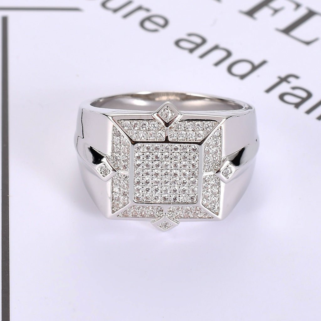 18K Gold Full Pave Square Diamond Hip-Hop Ring