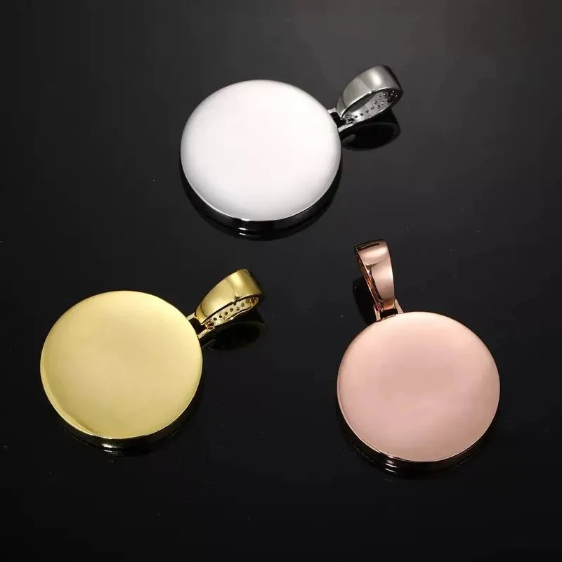 18k Gold Custom Photo Double Row Micro-Pavé Round Pendant - 37mm