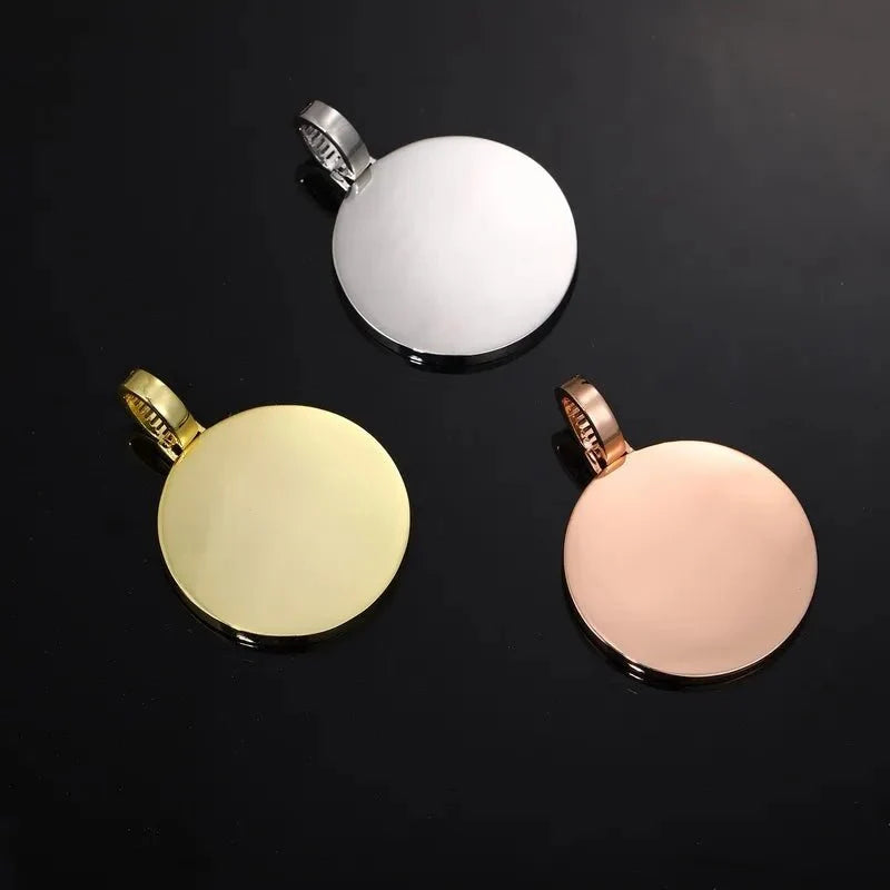 Custom Photo Pink Diamond Round Pendant in 18k Gold - 38mm