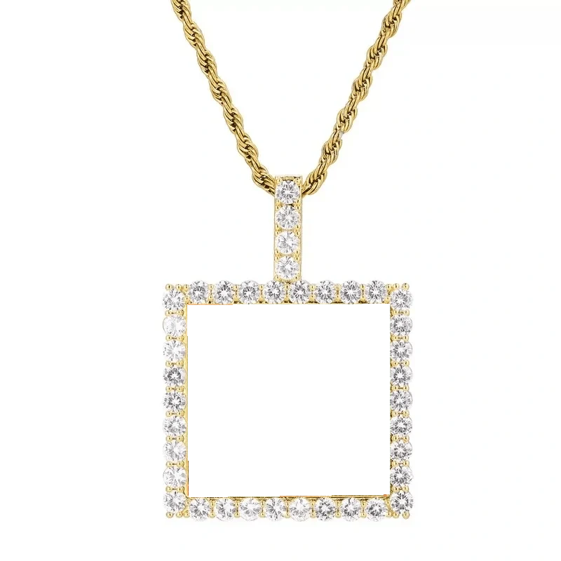 18k Gold Custom Photo Square Pendant - 40mm