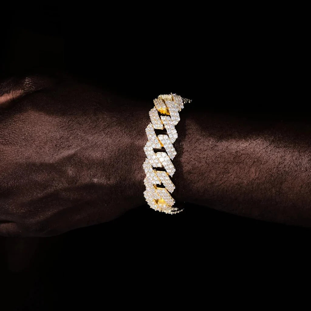 2-Row Iced Prong Cuban Bracelet in 18k Gold - 19mm