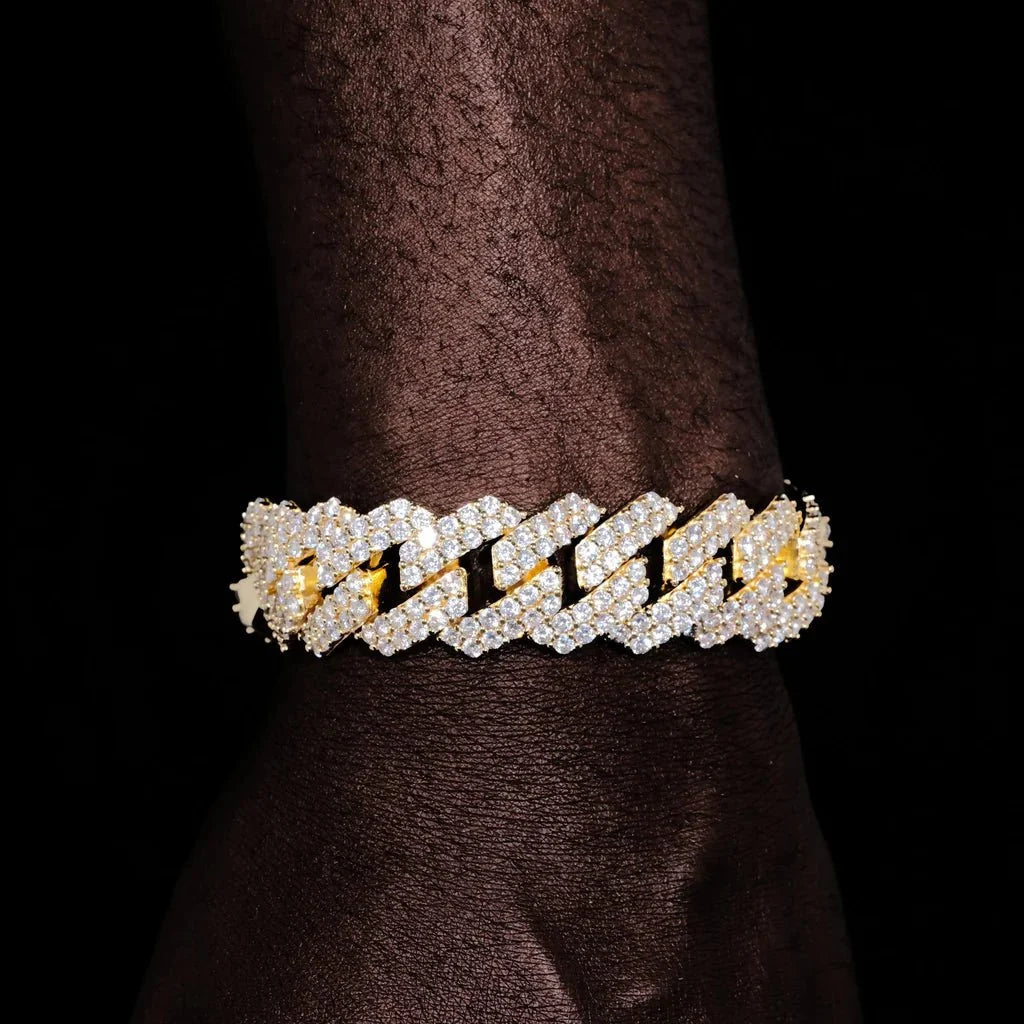 2-Row Iced Prong Cuban Bracelet in 18k Gold - 19mm