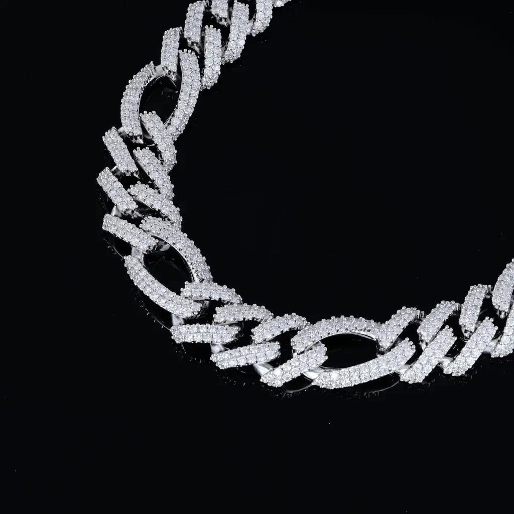Iced Figaro Chain in White Gold - 19mm