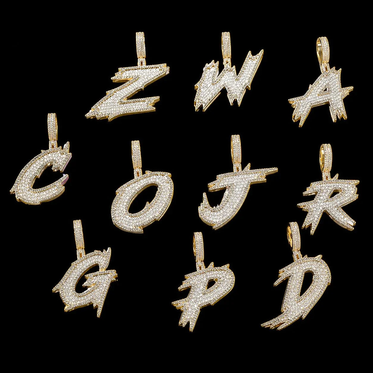 26 Ice-Spike Letter Pendant in Yellow Gold - 45mm