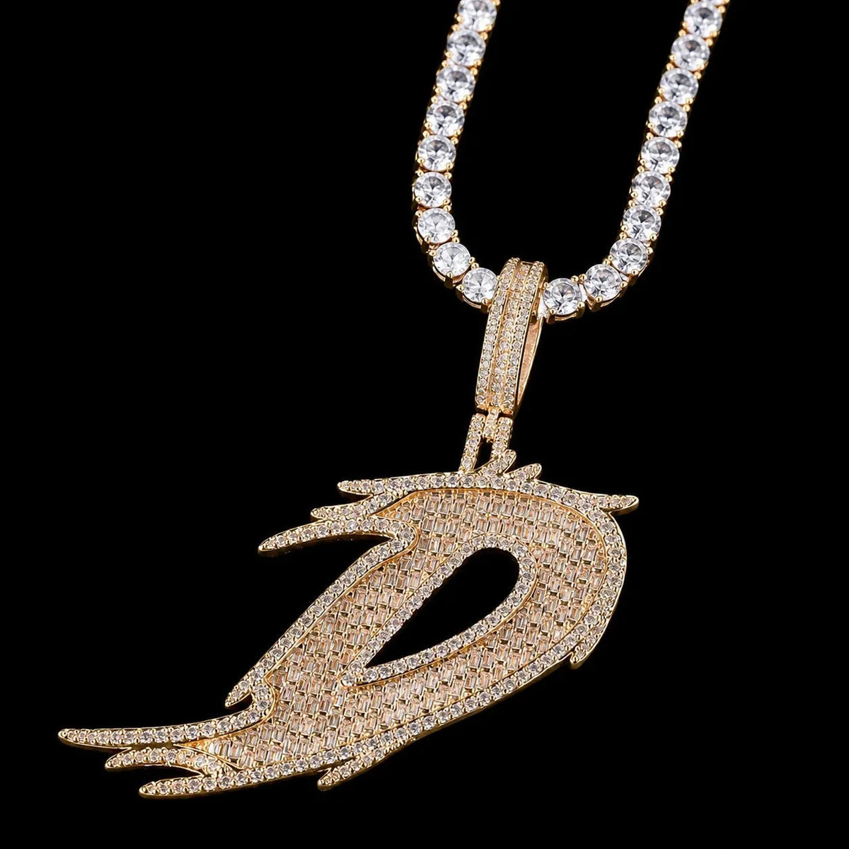 26 Ice-Spike Letter Pendant in Yellow Gold - 45mm