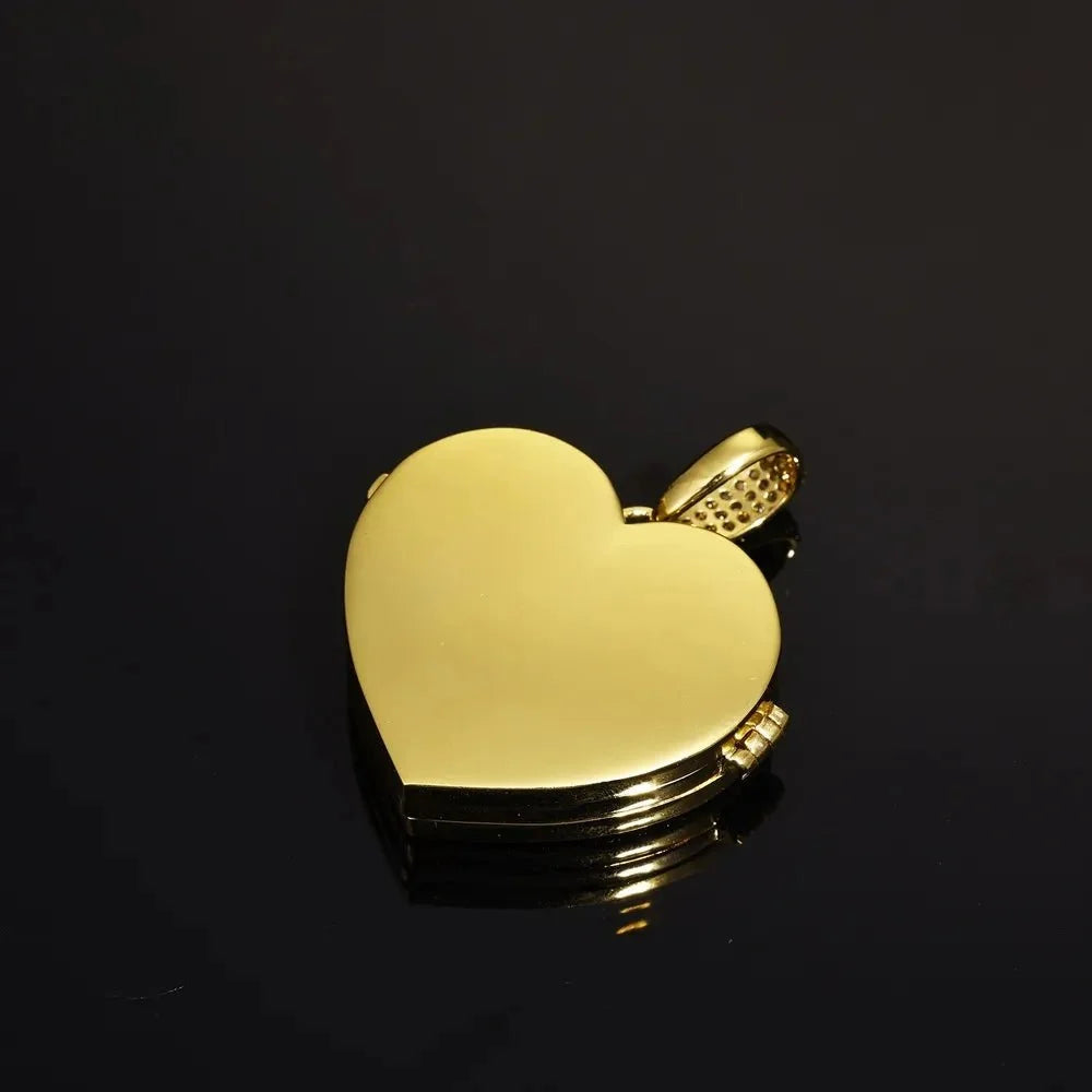 3 x Photo Fully Iced Out Custom Heart-Shaped Solid Pendant - 38mm