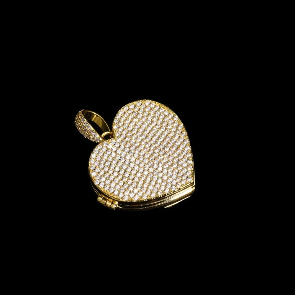 3 x Photo Fully Iced Out Custom Heart-Shaped Solid Pendant - 38mm