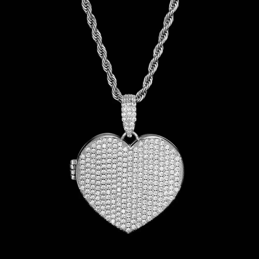 3 x Photo Fully Iced Out Custom Heart-Shaped Solid Pendant - 38mm