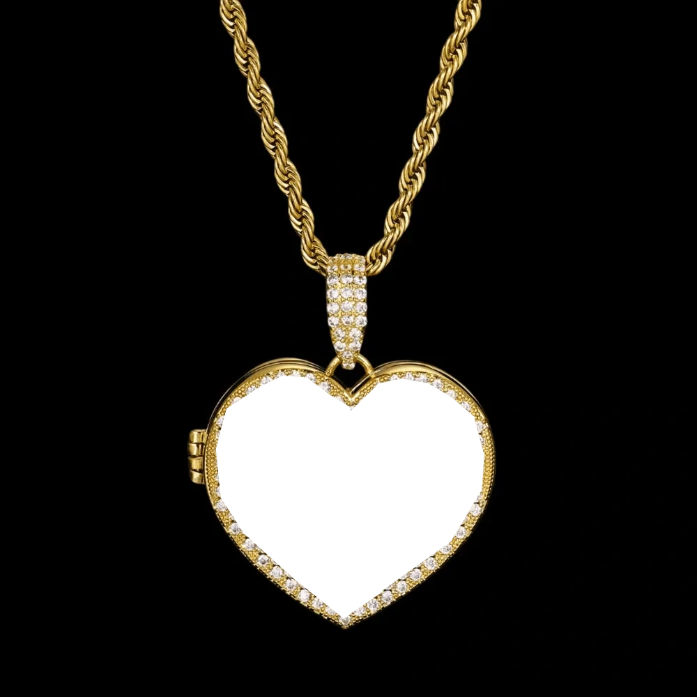 3 x Photo Fully Iced Out Custom Heart-Shaped Solid Pendant - 38mm