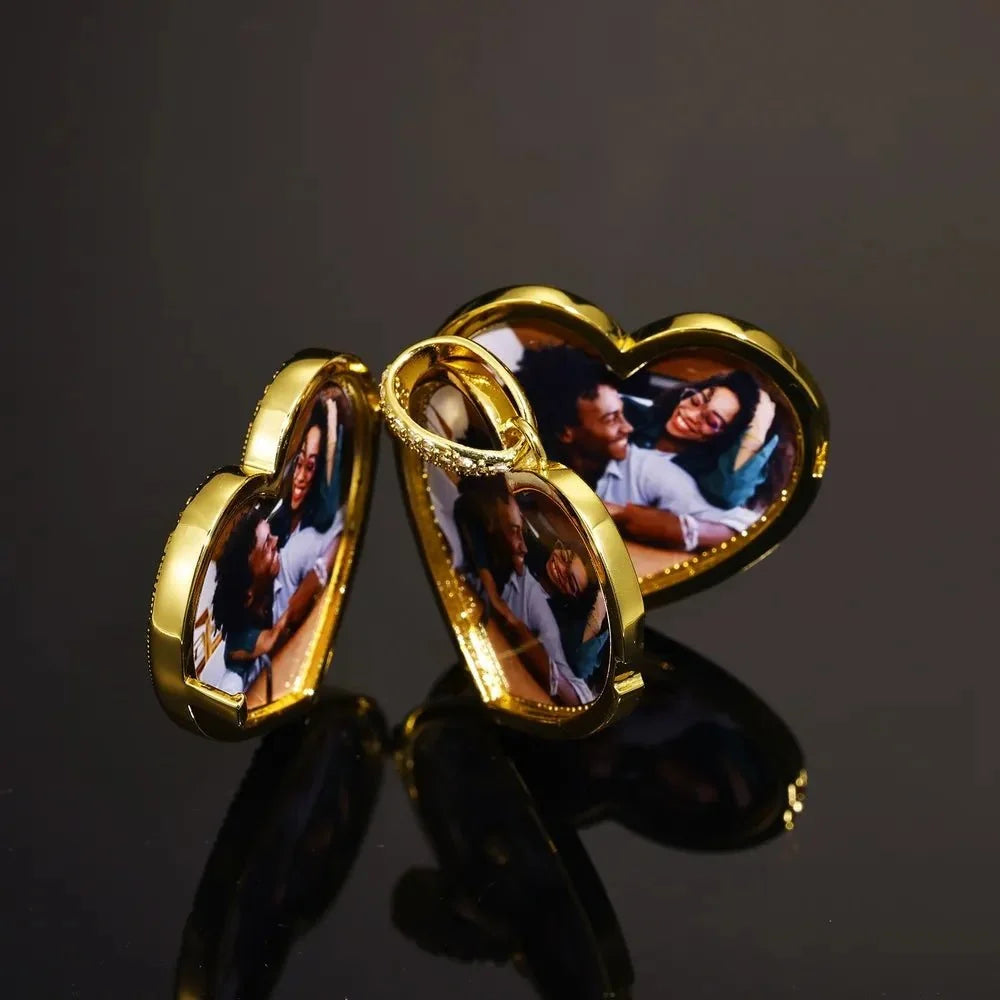 3 x Photo Fully Iced Out Custom Heart-Shaped Solid Pendant - 38mm