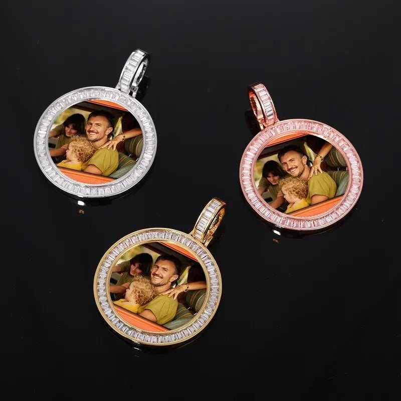 3D Customized Photo T Square Diamond Round Pendant - 38mm