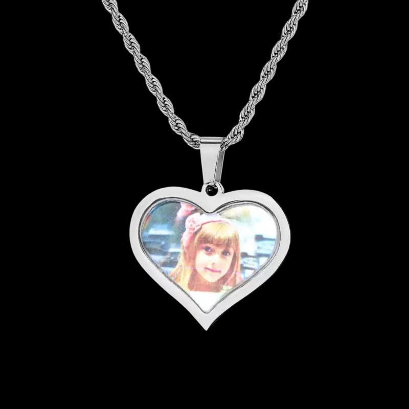 3D Customized Photo Stainless Steel Heart Pendant - 35mm