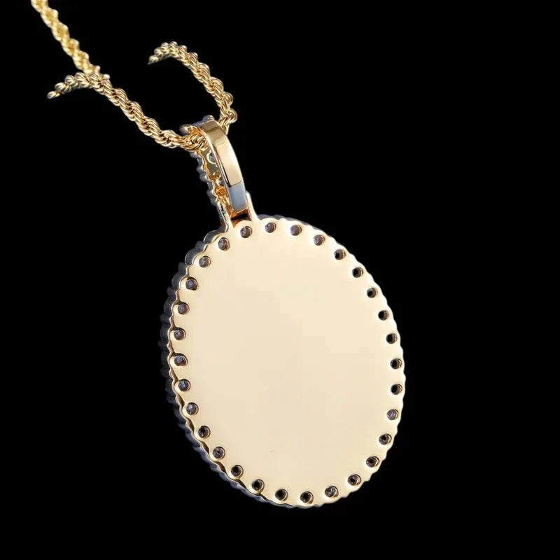 3D New Custom Photo Oval Pendant in White Gold - 38mm