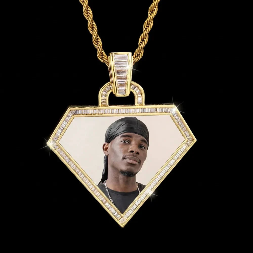 3D Diamond-Shaped Photo Pendant - 50mm