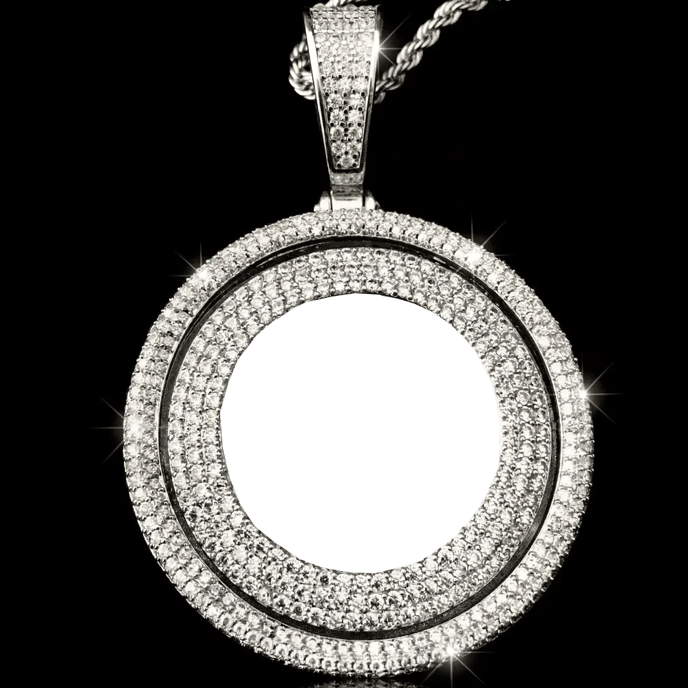 3D Full-Diamond Rotating Round Photo Pendant