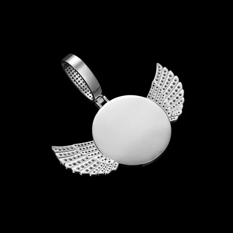 3D Large Buckle Solid Wings Round Custom Photo Pendant - 68mm