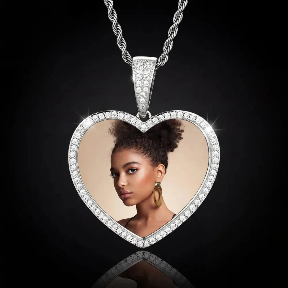 3D Large Solid Heart Custom Photo Pendant - 50mm