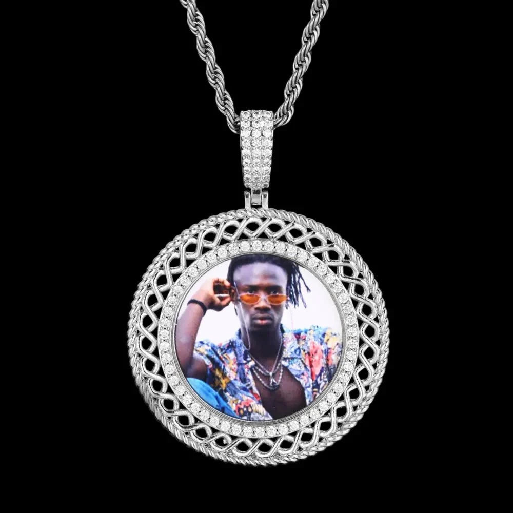 3D Memory Custom Photo Frame Round Hollowed-Out Pendant - 45mm
