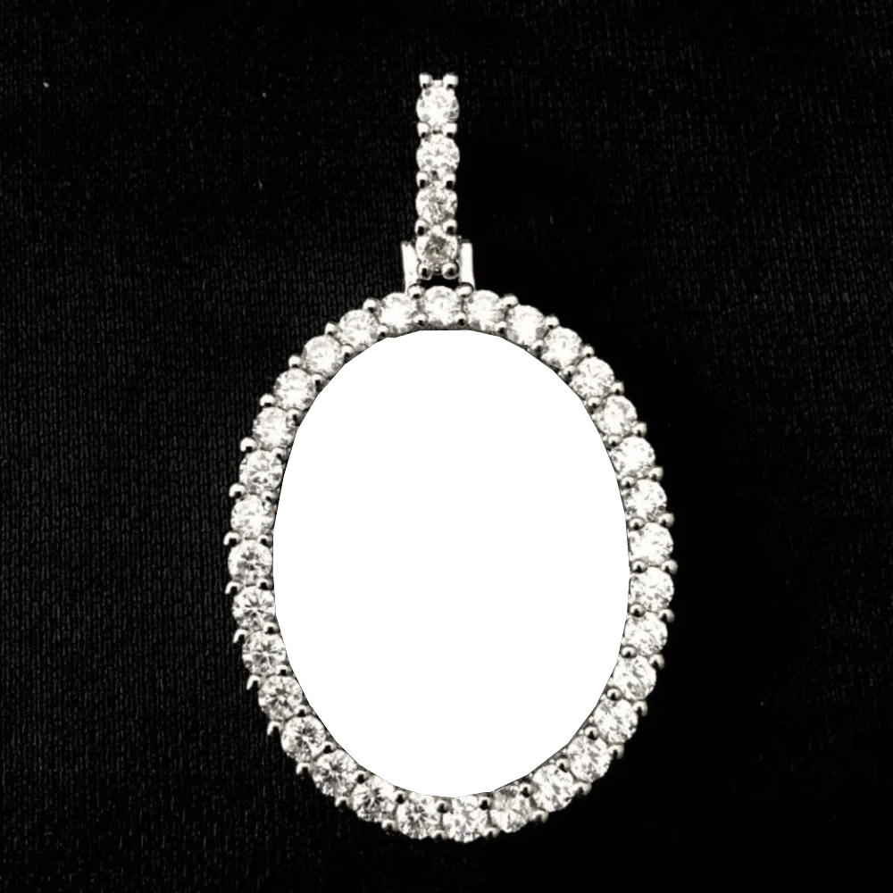 3D Oval Photo Diamond Iced-Out Pendant - 32mm