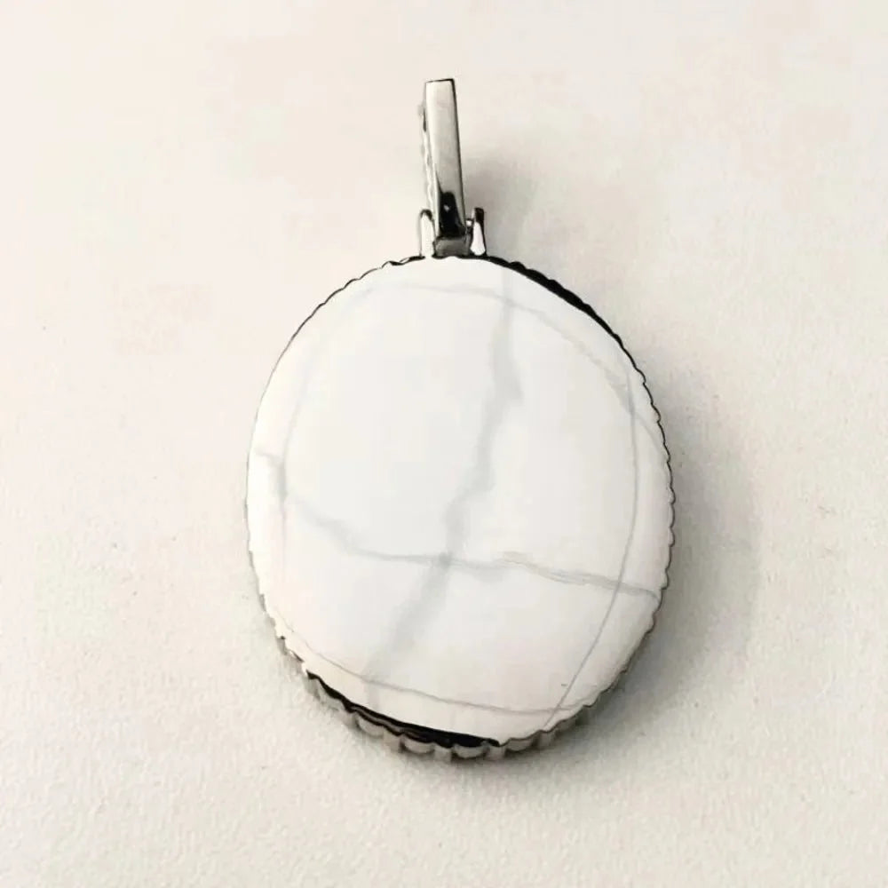 3D Oval Photo Diamond Iced-Out Pendant - 32mm