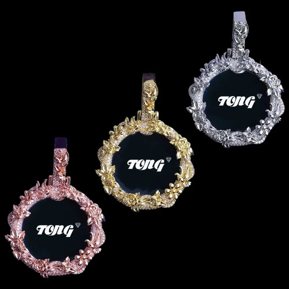 3D Rose’s Flower Custom Photo Round Pendant