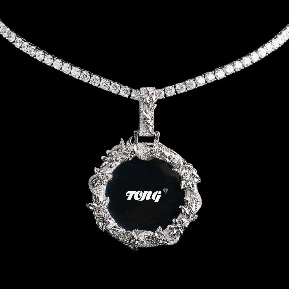 3D Rose’s Flower Custom Photo Round Pendant