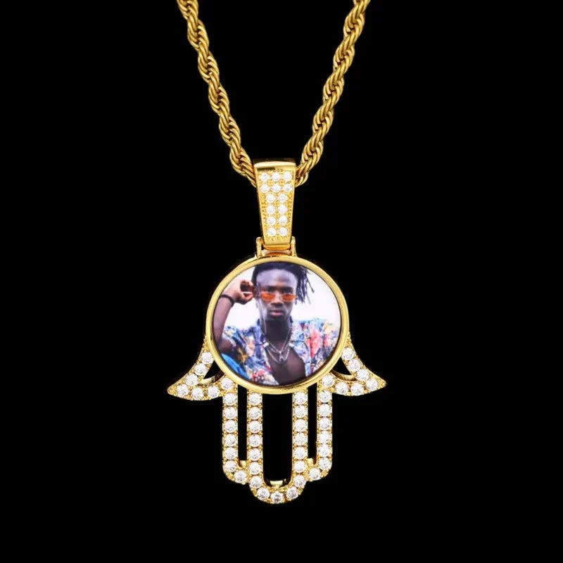 3D Round Solid Hand Custom Photo Pendant - 33mm