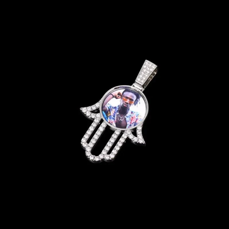 3D Round Solid Hand Custom Photo Pendant - 33mm