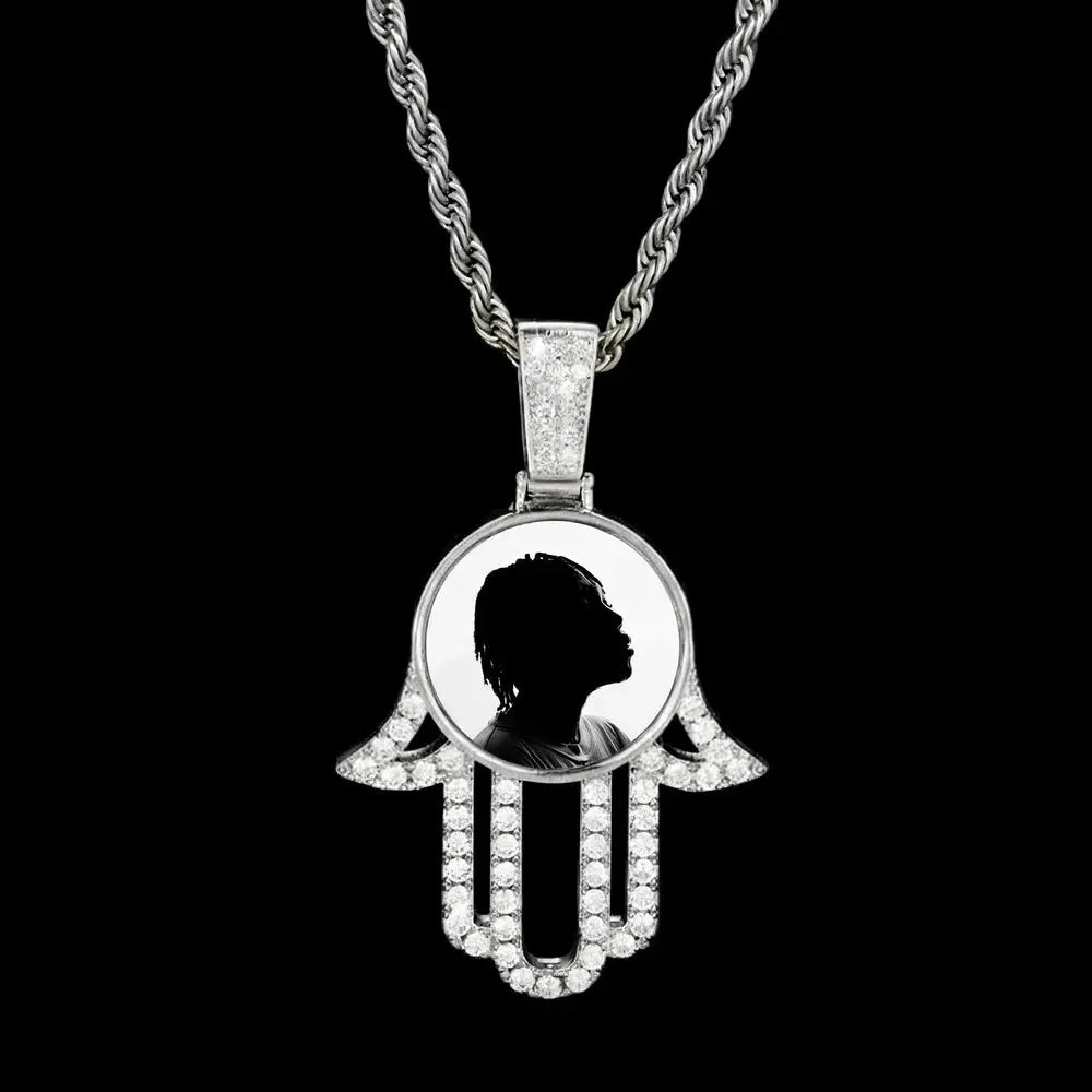 3D Round Solid Hand Custom Photo Pendant - 33mm