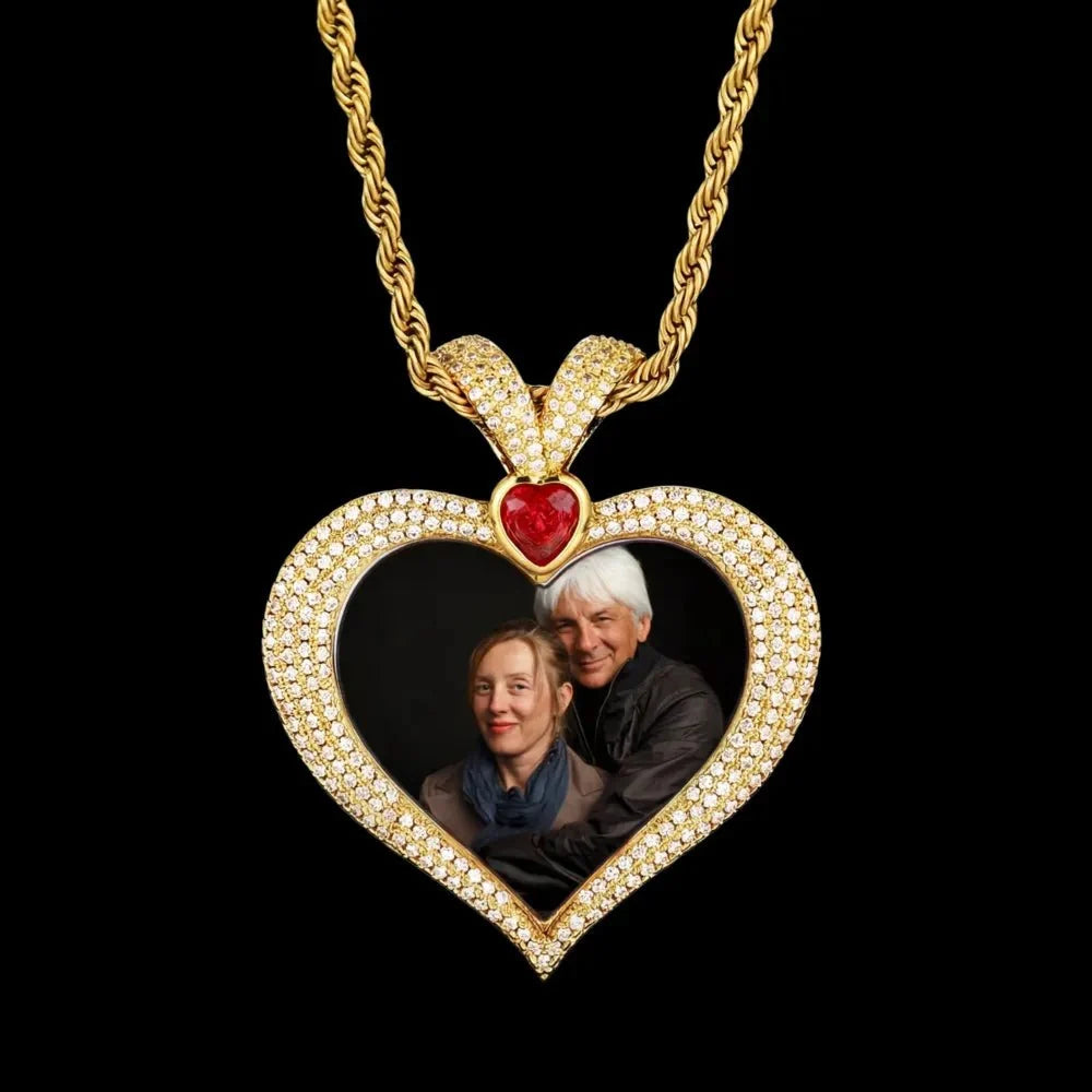 3D Ruby Heart Solid Memory Custom Photo Heart Pendant - 43mm