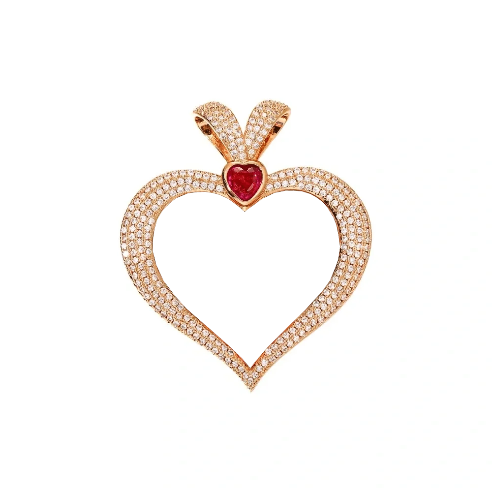 3D Ruby Heart Solid Memory Custom Photo Heart Pendant - 43mm