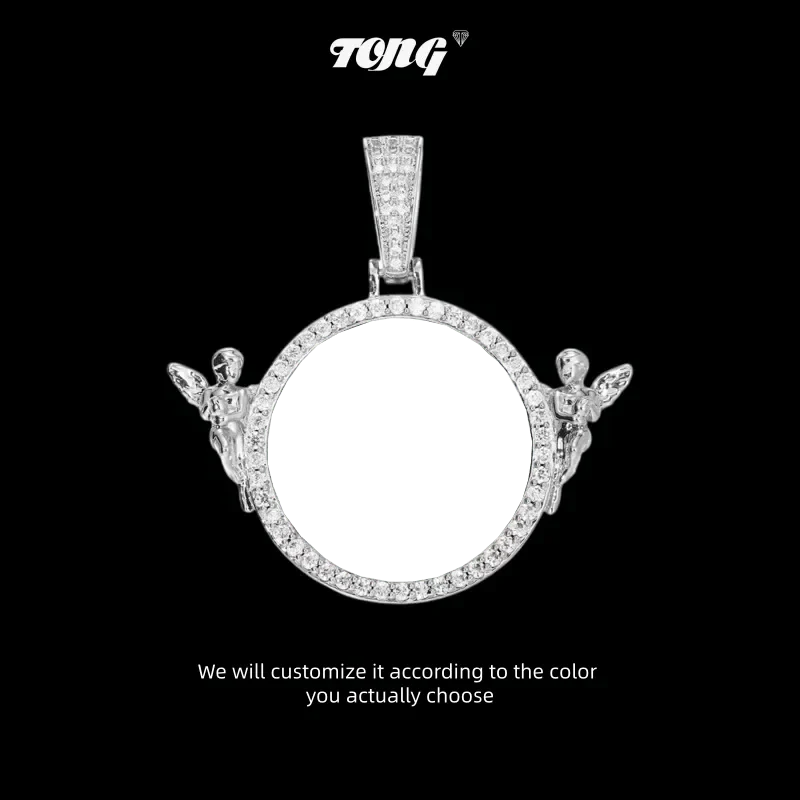 3D Solid Angel Round Custom Photo Pendant - 52mm