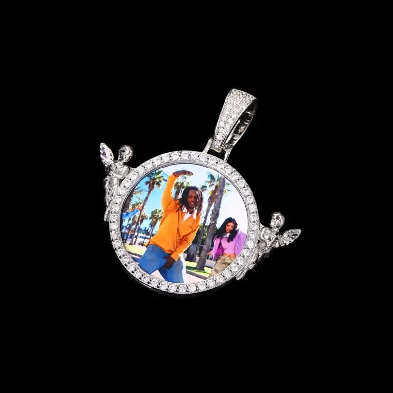3D Solid Angel Round Custom Photo Pendant - 52mm