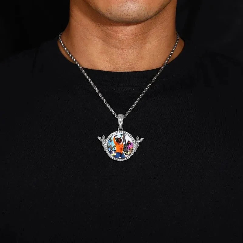 3D Solid Angel Round Custom Photo Pendant - 52mm