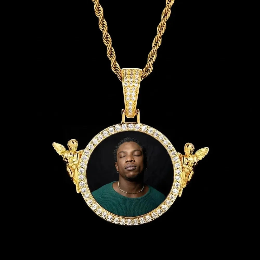 3D Solid Angel Round Custom Photo Pendant - 52mm