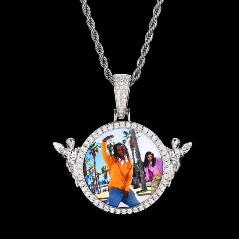 3D Solid Angel Round Custom Photo Pendant - 52mm