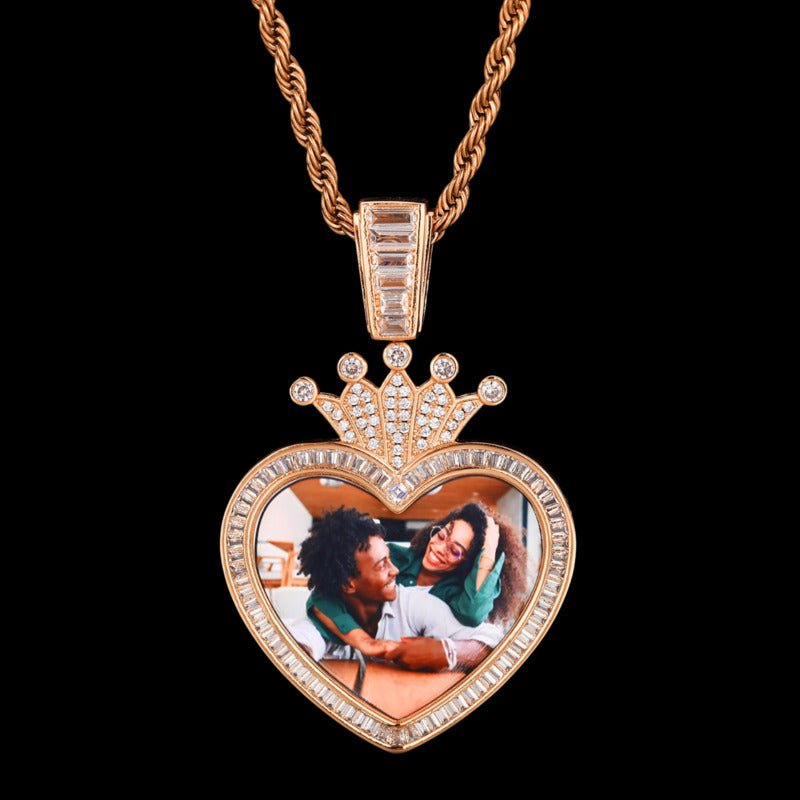 3D Solid Crown Heart Custom Photo Pendant - 36mm