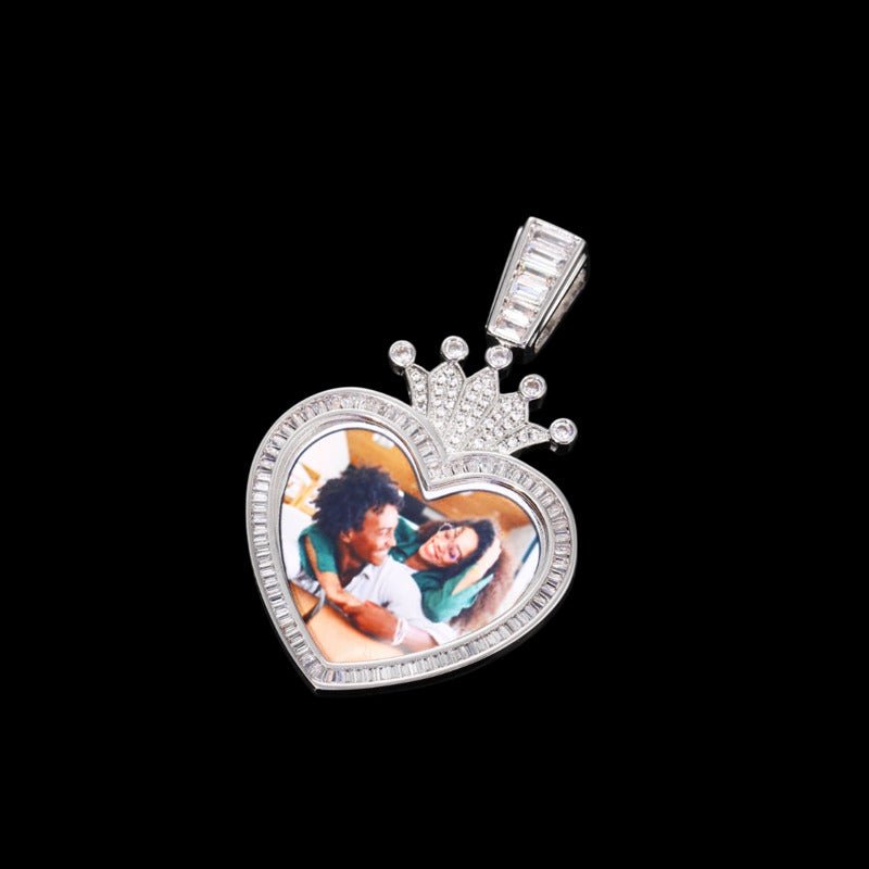 3D Solid Crown Heart Custom Photo Pendant - 36mm