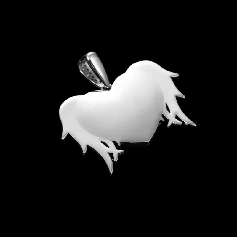 3D Solid Heart and Thorn Wings Custom Photo Round Pendant - 45mm