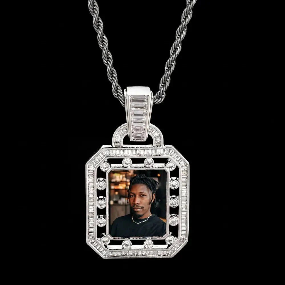 3D Solid Hollow Square Custom Photo Pendant - 30mm